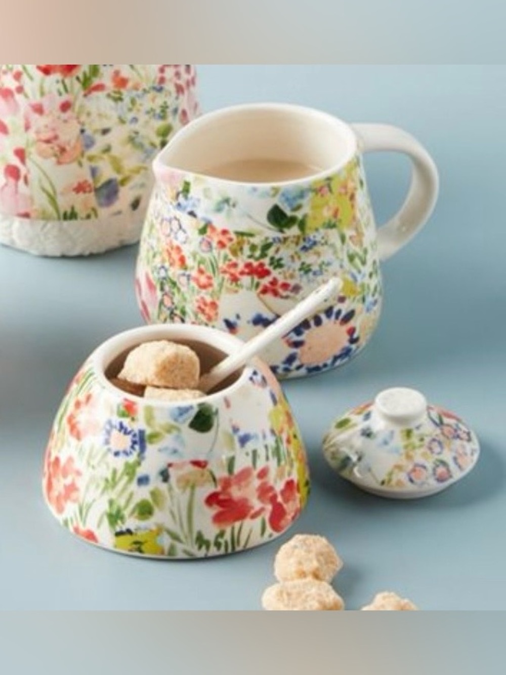 Anthropologie Annie Floral Creamer & Sugar Pot Set w/ Spoon – Rare Discontinued